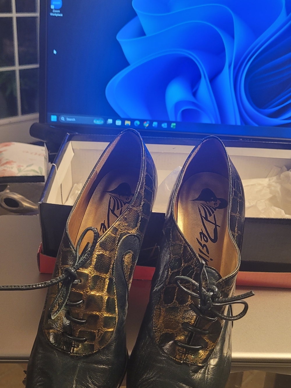 Men's Black and Metallic Gold Lace-Up Derby Shoes